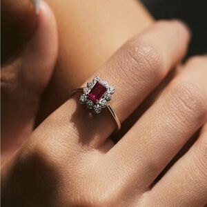 14k White Gold Plated and S925 Silver Ruby Gemstone Ring. New.